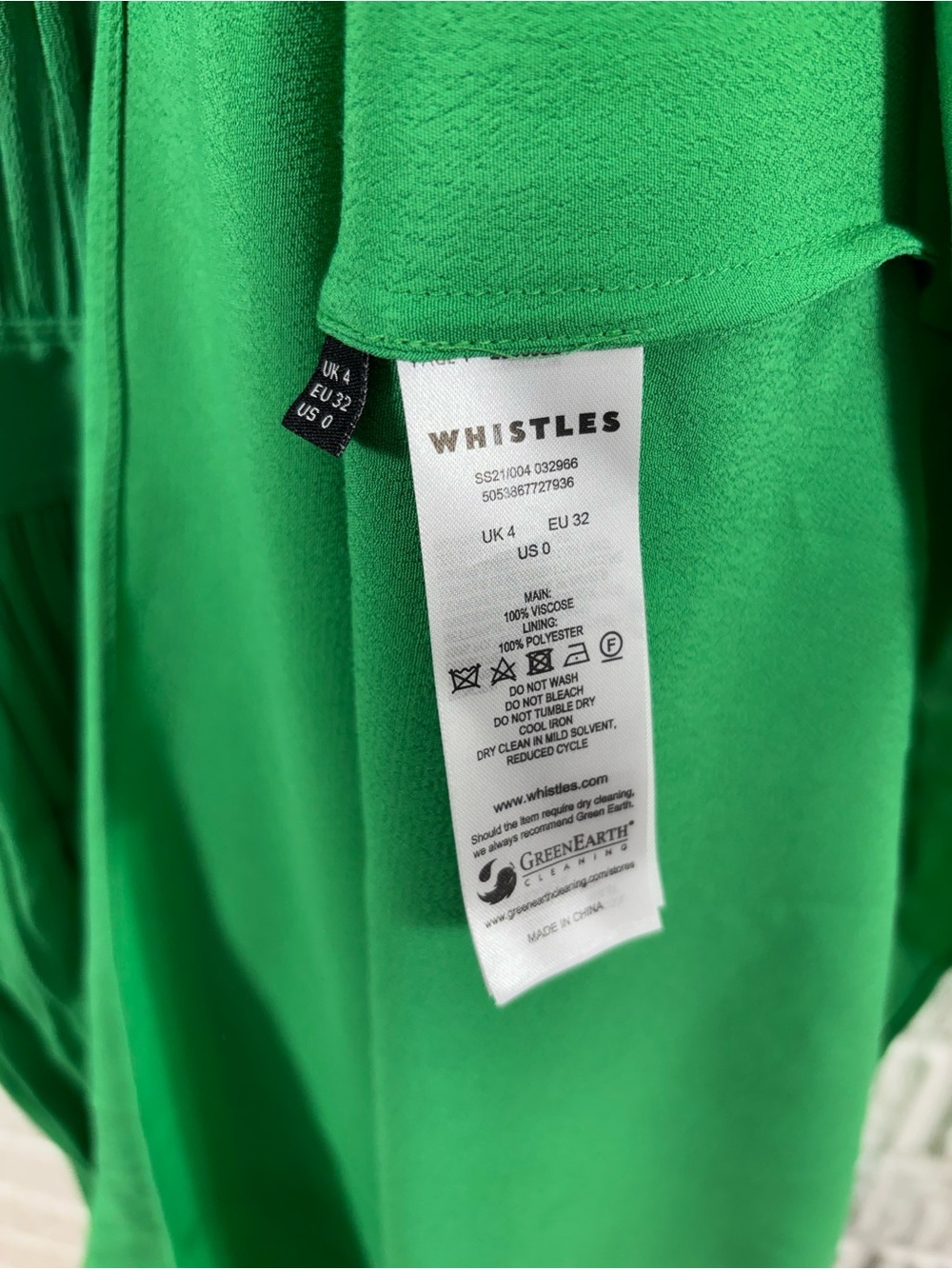 Whistles Green Amelia Cape Sleeve Dress US 0 - Picture 7 of 7